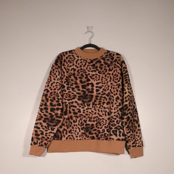 NWT BP Leopard Print Animal Mock Neck Sweatshirt Brown Sweater - Picture 3 of 10